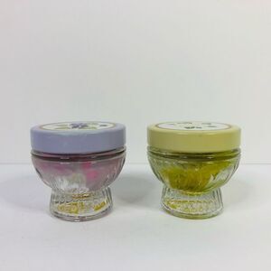 vintage avon jars lot of 2 flower lids purple green collectible vanity jars 70s